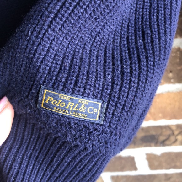 POLO RALPH LAUREN Navy Blue Shawl Collar Sweater Cotton SWEATER - Picture 5 of 9